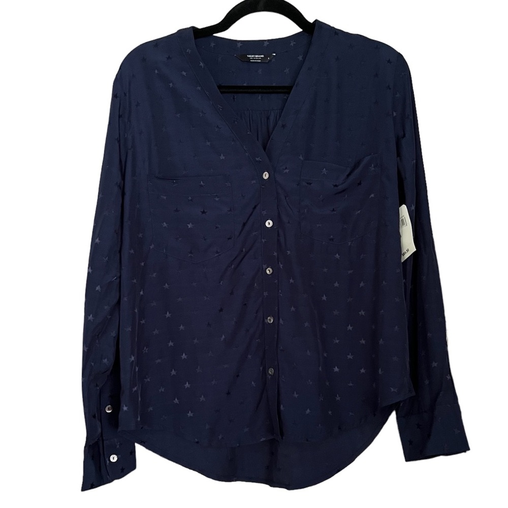 Lucky Brand | NWT| Navy Blouse | Shingy Stars | Size S